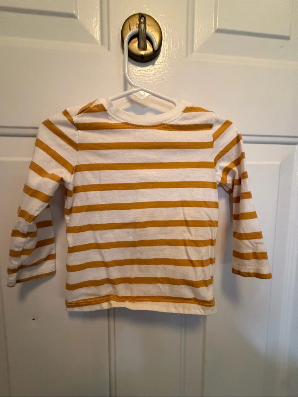 Old Navy White and Mustard Stripe Long-Sleeve Tee